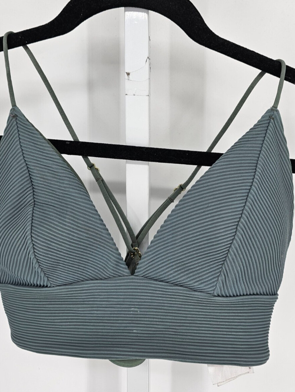 H&M Womens Sz 8 Strappy V Neck Bralette Bra Slate Blue Ribbed